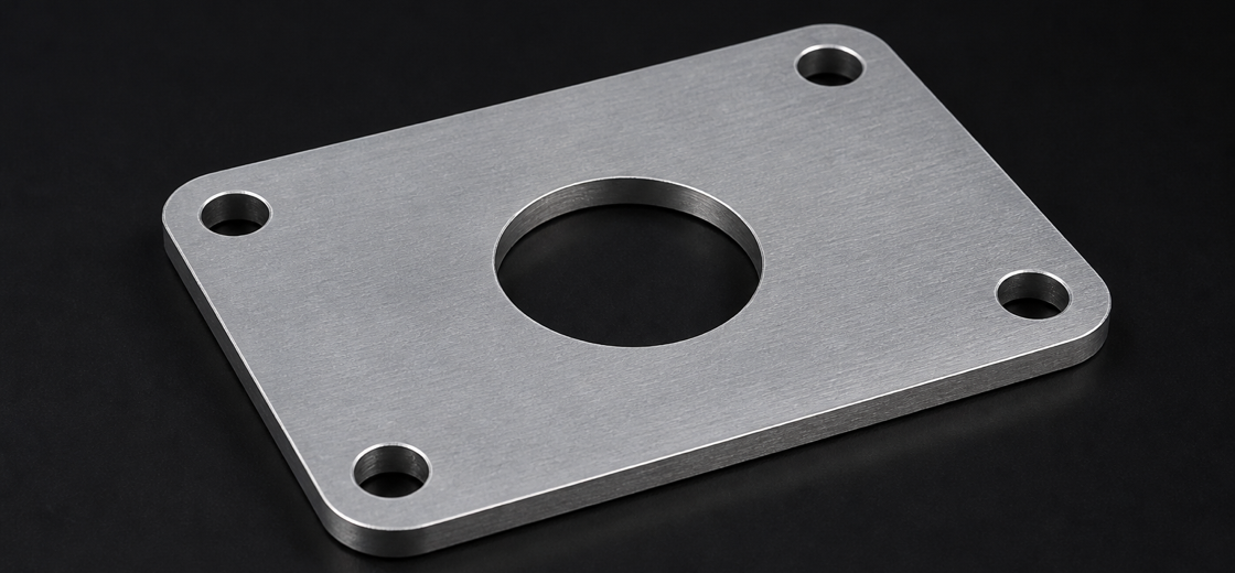 Precision-machined aluminum plate with holes and central bore
